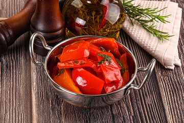 Homemade marinated red bell pepper
