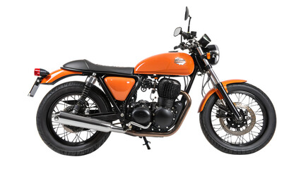 Fototapeta premium Classic orange motorcycle isolated on transparent background, a vintage vehicle with a retro design and powerful engine