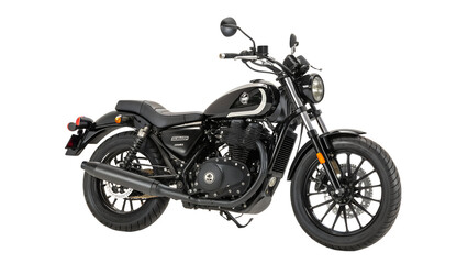 Obraz premium A sleek black motorcycle isolated on transparent background, embodying modern design and powerful performance for urban exploration
