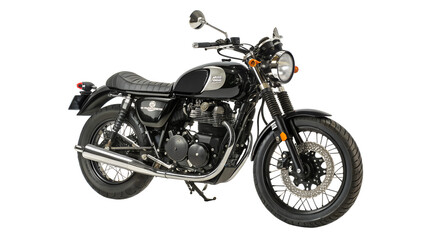 Obraz premium A black vintage motorcycle isolated on transparent background, showcasing its classic design and powerful engine for road adventures