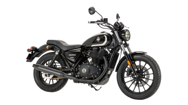 A sleek black motorcycle isolated on transparent background, embodying modern design and powerful performance for urban exploration