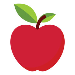 Red Apple Icon with Green Leaves – Flat Vector Illustration