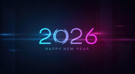 Colorful 2026 happy new year celebration with neon lights