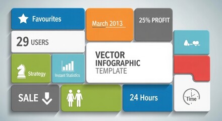 Vector infographic template with business icons and data representation in colorful blocks layout