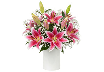 Obraz premium Pink lily bouquet isolated on transparent background