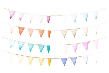 Obraz premium Colorful Party Bunting Flags Garland isolated on white transparent background