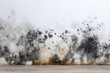 Black mold growing on white wall with wooden floor