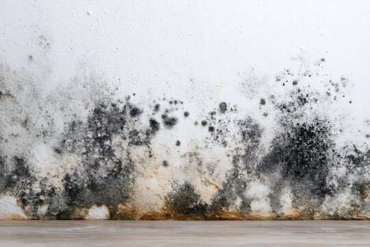 Black mold growing on white wall with wooden floor