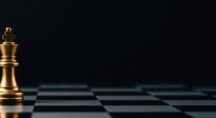 Golden chess king on a dark chessboard ready for battle