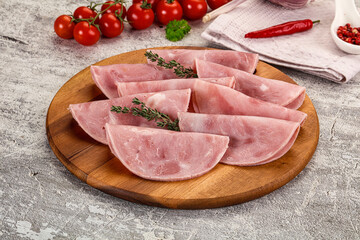 Sliced pork ham sausages slices