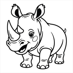 Cute Rhino Coloring Page Vector Illustration Cartoon Rhinoceros Animal for Kids Activity Book