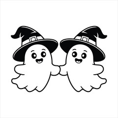 Cute Halloween Ghosts Vector Illustration Cartoon Spooky Characters with Witch Hats