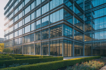 Fototapeta premium Glass greenhouse in a garden with plants in spring.