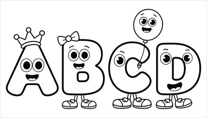 Obraz premium Cute Alphabet Letters with Faces Vector Cartoon Font Characters for Kids Education and Coloring