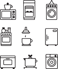 Household and kitchen appliances icon set in vector illustration