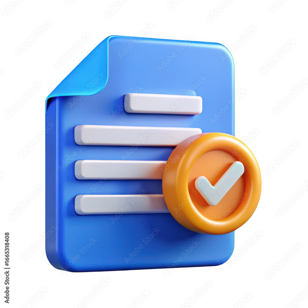 Poster 3d blue document with checkmark isolated on transparent background