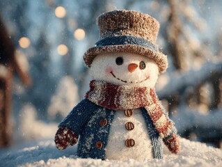 Snowman in a snowy landscape during winter captures the festive spirit of the holiday season