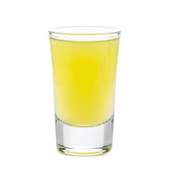 Shot of bright yellow limoncello liqueur