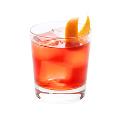Negroni cocktail on the rocks with an orange peel