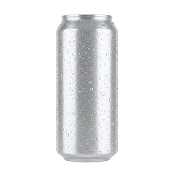 Blank aluminum soda can with water drops mockup