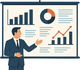 business man with graph, business man and graph, business man with chart, man giving presentation