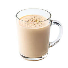 Glass mug of creamy holiday eggnog with nutmeg