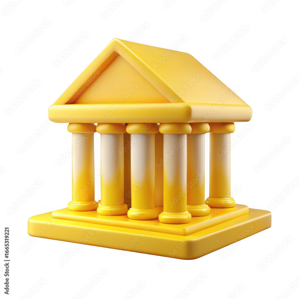 Poster 3d classic bank building with columns isolated on transparent background