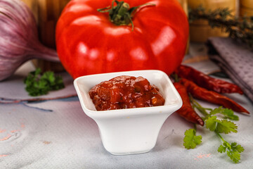 Salsa dip with chili and tomato