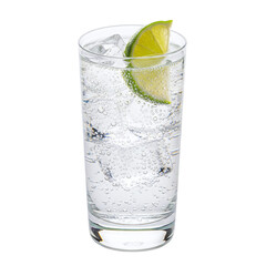 Refreshing gin and tonic with a lime wedge