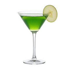 Green appletini cocktail with a fresh apple slice
