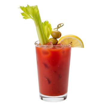Classic bloody mary cocktail with celery and olive garnish