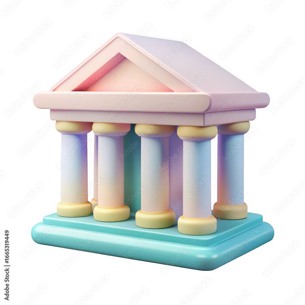 Poster 3d classical building facade with pastel columns isolated on transparent background