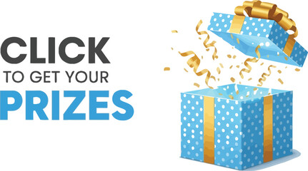 Exciting blue gift box opens with golden confetti, inviting to win prizes