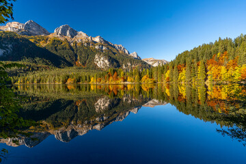 Italy, Trentino, Lago di Tovel -  24 October 2021 - The autumnal wonder of Lake Tovel in the Non...
