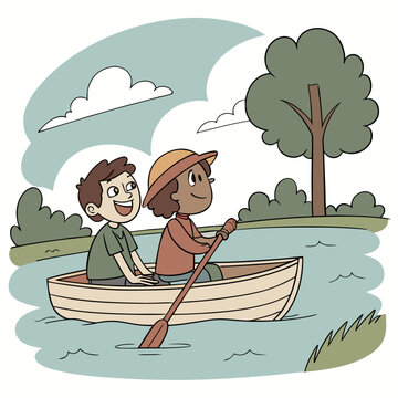 Two man riding a boat