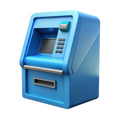 3d blue atm machine isolated on transparent background