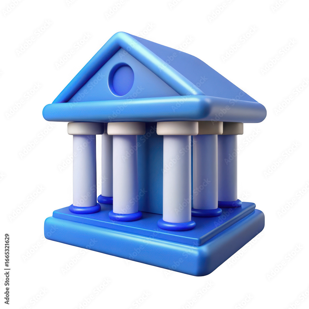 Poster 3d blue classical building with columns isolated on transparent background