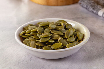 Fresh green pumpkin peeled seeds