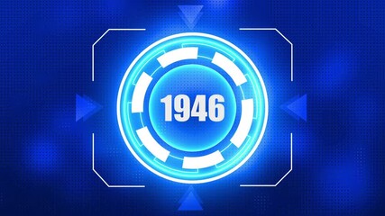 Futuristic Digital HUD Display with Year 1946 and Blue Glowing Neon Circle image photo