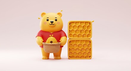 3 d cute bear holding honeycomb