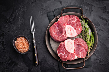 Freshly cross cut shank osso buco, ossobuco meat featuring succulent meat and bone marrow, waiting...