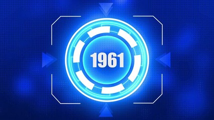 Futuristic Digital HUD Display with Year 1961 and Blue Glowing Neon Circle technology