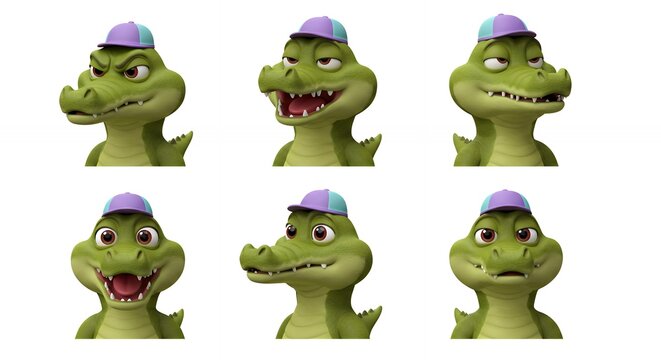 Animated crocodile characters different emotions