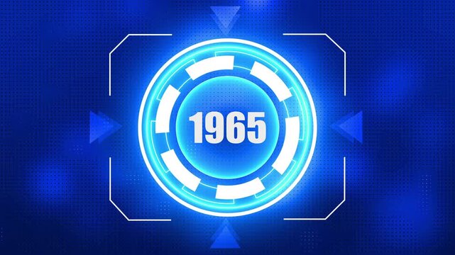 Futuristic Neon Circle HUD Display with Year 1965 and Blue Digital Background technology