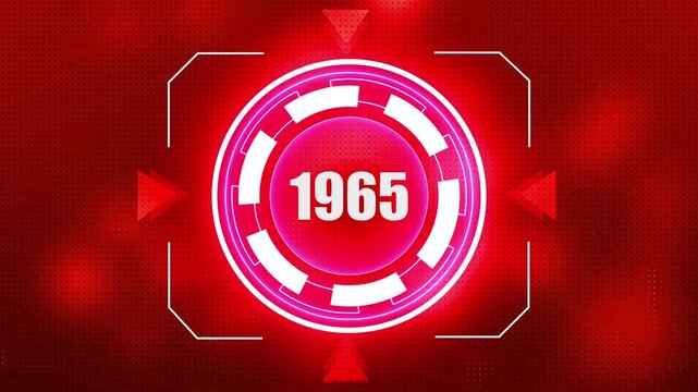 Futuristic Neon Circle HUD Display with Year 1965 and Red Digital Background technology