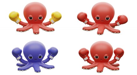 Fototapeta premium Cartoon octopuses boxing
