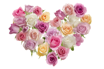 Heart of Mixed Roses Isolated on White Transparent Background