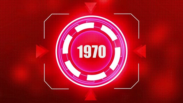 Vibrant Red Digital HUD Interface with Year 1970 and Geometric Elements futuristic display