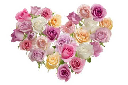 Heart of Mixed Roses Isolated on White Transparent Background