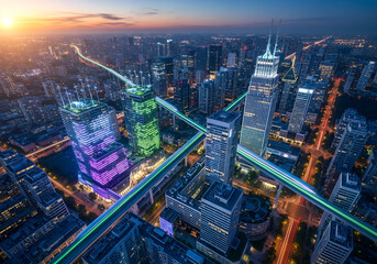 Obraz premium Illuminated Cityscape at Dusk